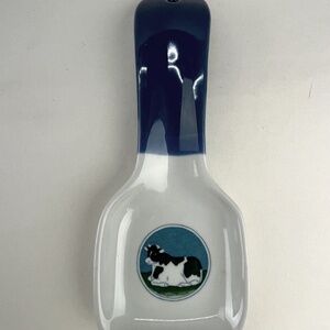 Cow Ceramic Spoon Rest Blue White Country Farm House Decor